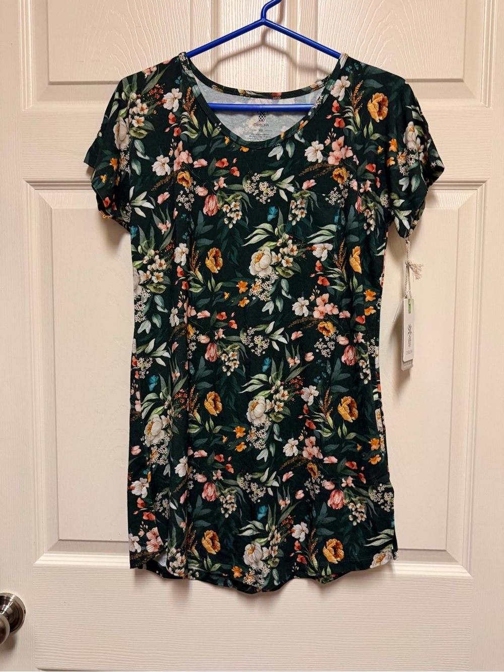 Women’s Floral Scoop Neck Long Sleep Shirt - Dark Green